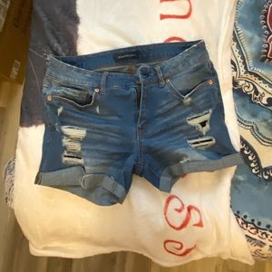 Distressed jean shorts